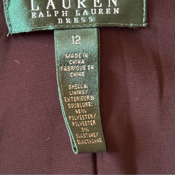 Lauren Ralph Lauren Knee Length Fully lined Sleeveless Ruffle Brown Dress Sz 12 - Picture 7 of 10